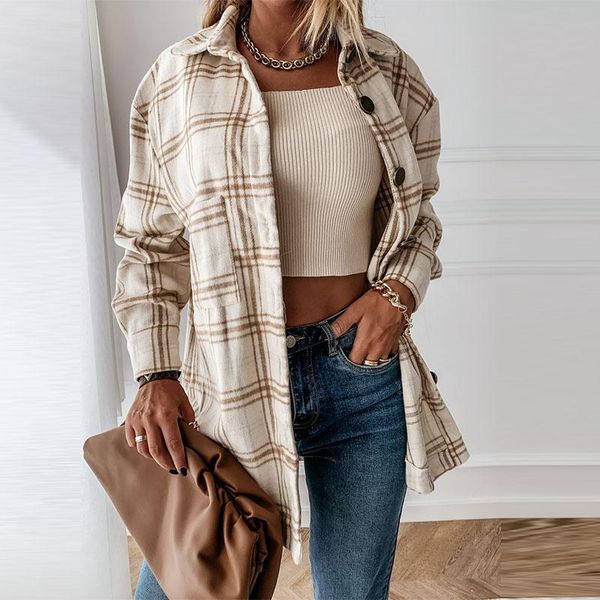 women's jackets oversize plaid shirt long sleeve ladies outwear 2021 spring autumn loose women blends check buttons coats, Black;brown
women's jackets oversize plaid shirt long sleeve ladies outwear 2021 spring autumn loose women blends check buttons coats, Black;brown