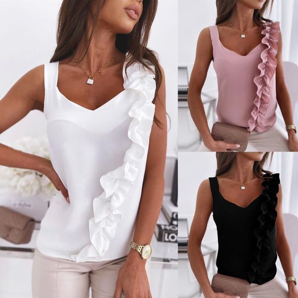 women's blouses & shirts 40# sleeveless ruffle vest blouse women v-neck solid color tank elegant office lady basic tshirts for, White
women's blouses & shirts 40# sleeveless ruffle vest blouse women v-neck solid color tank elegant office lady basic tshirts for, White