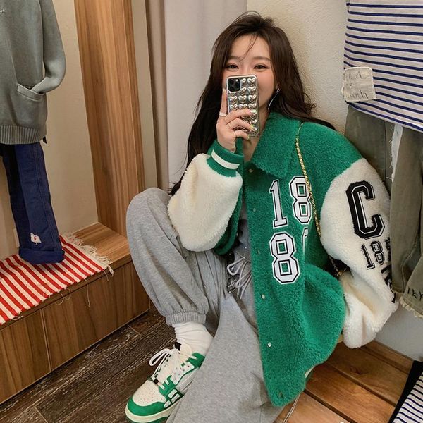 women's jackets baseball uniform lamb wool jacket women 2021 loose autumn and winter coats korean, Black;brown
women's jackets baseball uniform lamb wool jacket women 2021 loose autumn and winter coats korean, Black;brown