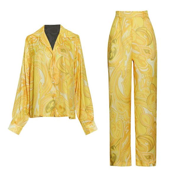 women's two piece pants fashion 2021 autumn suit yellow printed single breasted lapel shirt + high waisted straight trousers 2-piece se, White
women's two piece pants fashion 2021 autumn suit yellow printed single breasted lapel shirt + high waisted straight trousers 2-piece se, White