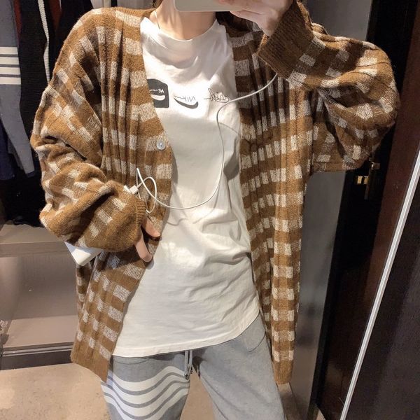 honey lazy wind caramel plaid cardigan sweater women's v neck long sleeve knitted jacket, White
honey lazy wind caramel plaid cardigan sweater women's v neck long sleeve knitted jacket, White
