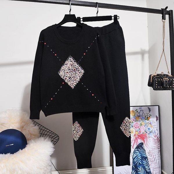 two piece dress women knitted tracksuit set autumn fashion beading sequins loose pullover sweater + casual pants ladies winter, White
two piece dress women knitted tracksuit set autumn fashion beading sequins loose pullover sweater + casual pants ladies winter, White