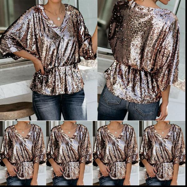 women's & womens blouses fashion women clubwear casual shirts glitter sequin tunic elegant v neck long sleeve shirt blouse, White
women's & womens blouses fashion women clubwear casual shirts glitter sequin tunic elegant v neck long sleeve shirt blouse, White