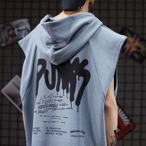 men' tank cotton sleeveless t-shirt trend streetwear hip-hop loose hooded vest 2021 summer hong kong style sports shirt for men, White;black
men' tank cotton sleeveless t-shirt trend streetwear hip-hop loose hooded vest 2021 summer hong kong style sports shirt for men, White;black