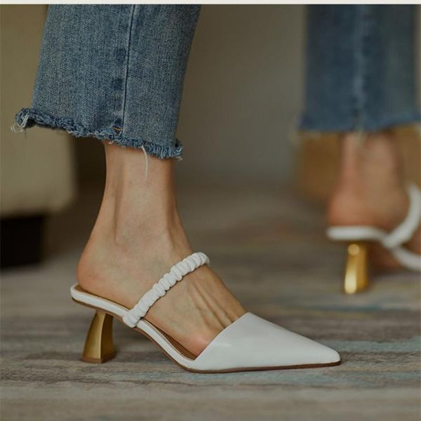 slippers white leather high heels shoes women's gold kitten heel chic mules pointed toe summer formal women, Black
slippers white leather high heels shoes women's gold kitten heel chic mules pointed toe summer formal women, Black