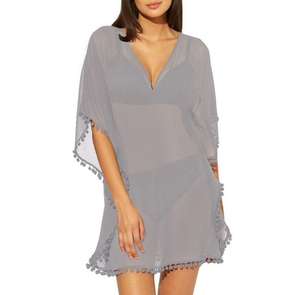 women's swimwear solid v neck smock bikini chiffon beach wrap skirt swimsuit short sleeve tassels cover-ups moda praia #g2, White;black
women's swimwear solid v neck smock bikini chiffon beach wrap skirt swimsuit short sleeve tassels cover-ups moda praia #g2, White;black