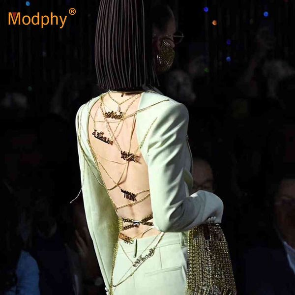 women's wool & blends heavy industry custom gold chain backless blazer coat women single button slim party female fashion new, Black
women's wool & blends heavy industry custom gold chain backless blazer coat women single button slim party female fashion new, Black