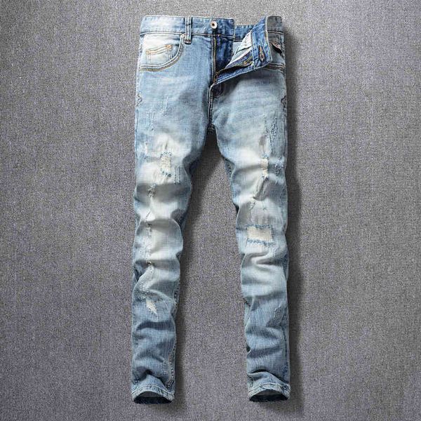 jeans fashion streetwear italian vintage designer slim fit ripped men patches denim pants elastic hip hop jeans homme, Blue
jeans fashion streetwear italian vintage designer slim fit ripped men patches denim pants elastic hip hop jeans homme, Blue
