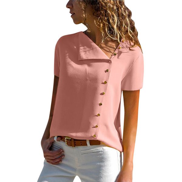 fashion simple woman's t-shirt solid color printed v-neck decoration chiffon casual female clothing summer trend button tees, White
fashion simple woman's t-shirt solid color printed v-neck decoration chiffon casual female clothing summer trend button tees, White