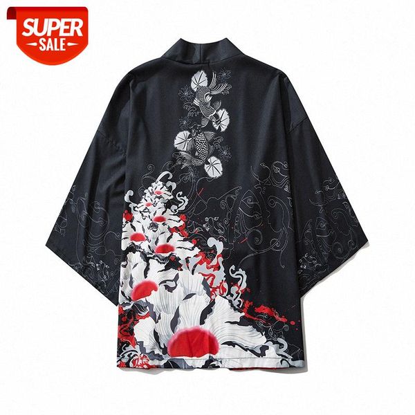 japanese ukiyo-e wave carp print kimono three-quarter sleeve road robe shirt #by08, White;black
japanese ukiyo-e wave carp print kimono three-quarter sleeve road robe shirt #by08, White;black
