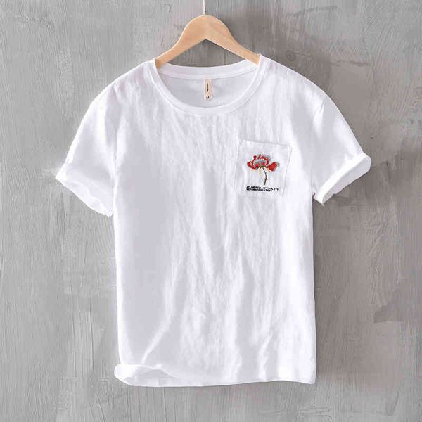 men's t-shirts summer casual short-sleeved t-shirt cotton and linen embroidered t shirt for men fashion round neck tshirt mens os4e, White;black 
men's t-shirts summer casual short-sleeved t-shirt cotton and linen embroidered t shirt for men fashion round neck tshirt mens os4e, White;black