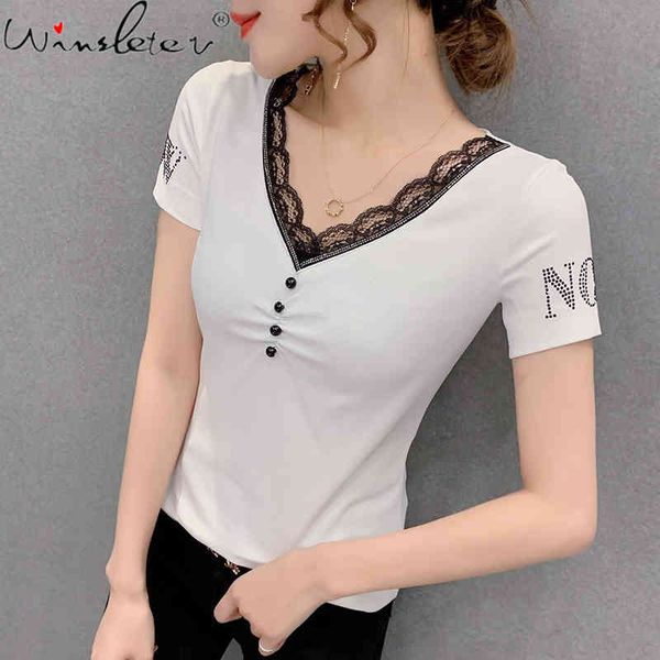 women's t-shirt summer korean style cotton girls chic v-neck patchwork lace women short sleeve shiny diamonds tee 2021 t, White
women's t-shirt summer korean style cotton girls chic v-neck patchwork lace women short sleeve shiny diamonds tee 2021 t, White