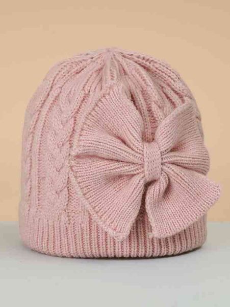 baby bow decor knit hat she02, Yellow