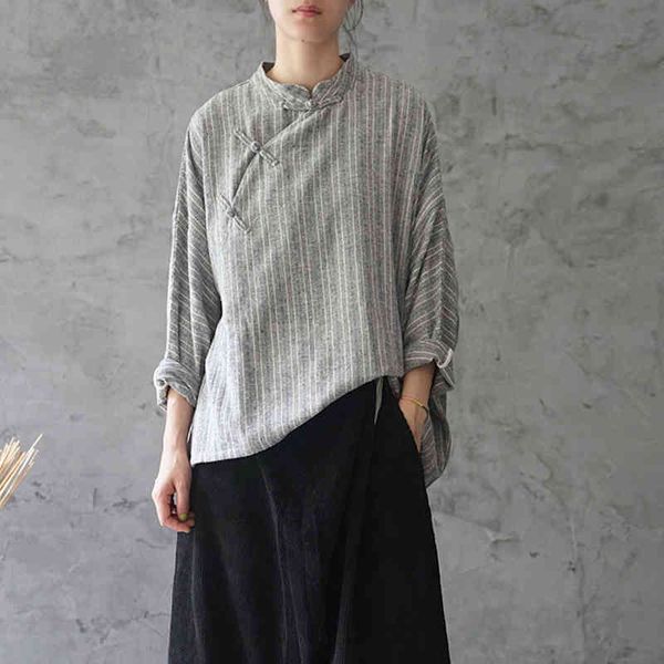 johnature autumn leisure all-match stand striped batwing sleeve women shirt loose comfortable plate buckle shirt 210521, White
johnature autumn leisure all-match stand striped batwing sleeve women shirt loose comfortable plate buckle shirt 210521, White