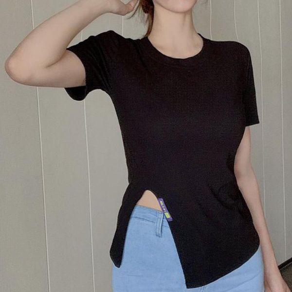 women's t-shirt o-neck split fork asymmetry women fashion short sleeve skinny simple solid summer 2021, White
women's t-shirt o-neck split fork asymmetry women fashion short sleeve skinny simple solid summer 2021, White