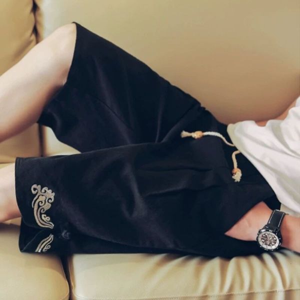 shorts men's summer chinese style cotton hemp embroidered loose capris youth leisure beach pants, White;black
shorts men's summer chinese style cotton hemp embroidered loose capris youth leisure beach pants, White;black