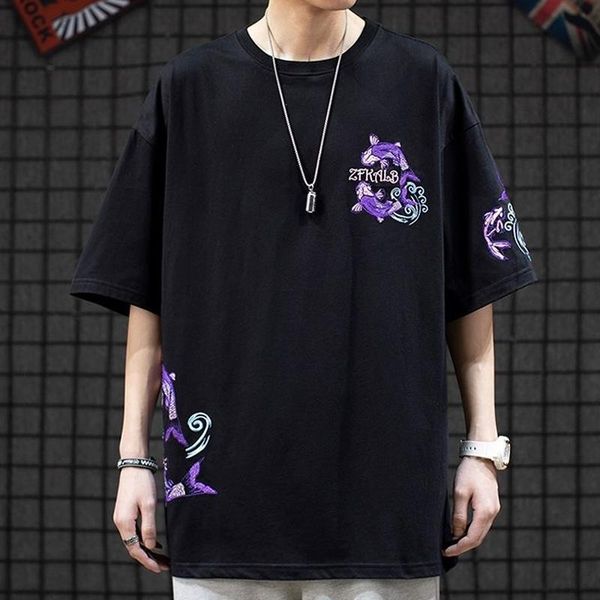 women's t-shirt woman harajuku loose short-sleeve vetement black y2k national chinese koi embroidery ins cotton clothes, White
women's t-shirt woman harajuku loose short-sleeve vetement black y2k national chinese koi embroidery ins cotton clothes, White
