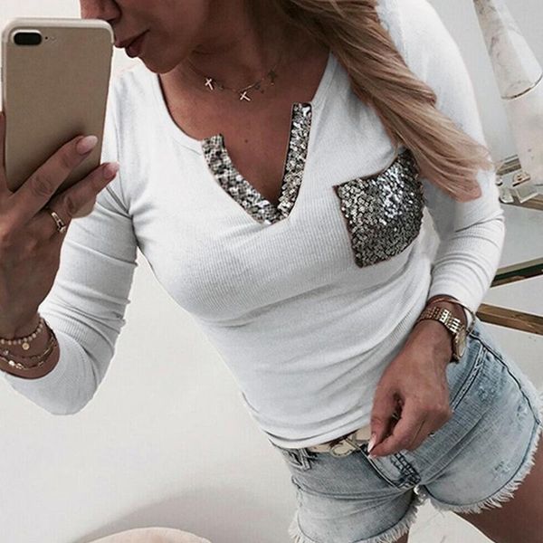women's t-shirt fashion sequined v-neck pocket women 2021 autumn long sleeve casual slim-fit black white pink tee shirts
women's t-shirt fashion sequined v-neck pocket women 2021 autumn long sleeve casual slim-fit black white pink tee shirts