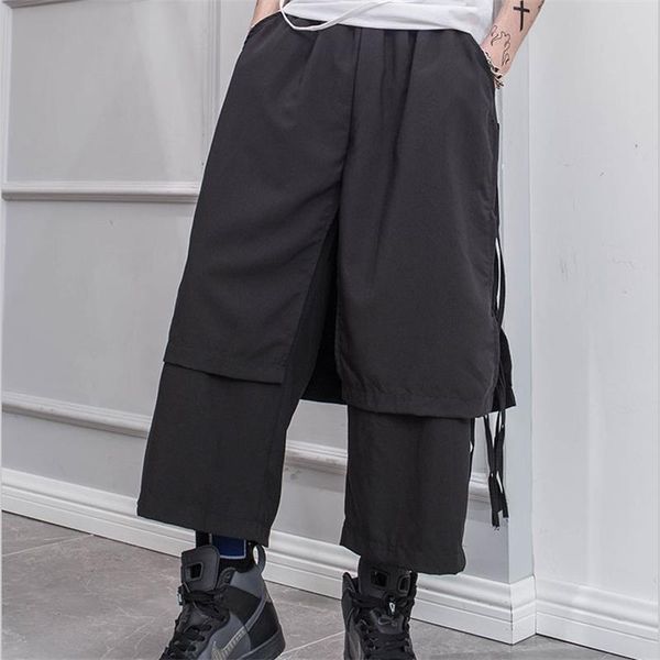 men's pants spring casual nine - minute straight man fringe fake two piece shorts hip hop yamamoto style, Black
men's pants spring casual nine - minute straight man fringe fake two piece shorts hip hop yamamoto style, Black