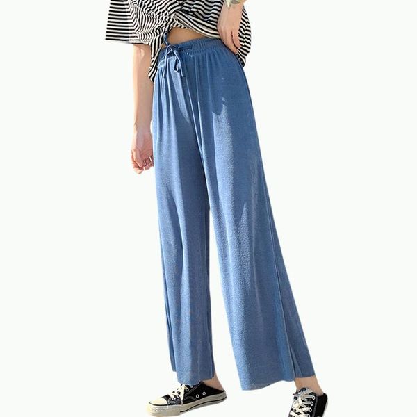 women's pants & capris elegant ice silk wide leg women summer casual high elastic waist solid long loose trousers drawstring femme, Black;white
women's pants & capris elegant ice silk wide leg women summer casual high elastic waist solid long loose trousers drawstring femme, Black;white