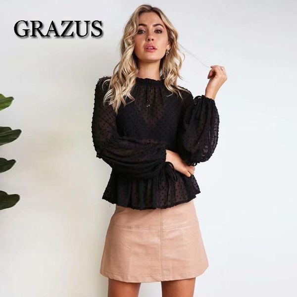 women's blouses & shirts grazus ruffles chiffon women blouse 2021 autumn o-neck lantern sleeve bandage for womens elastic waist perspec, White
women's blouses & shirts grazus ruffles chiffon women blouse 2021 autumn o-neck lantern sleeve bandage for womens elastic waist perspec, White