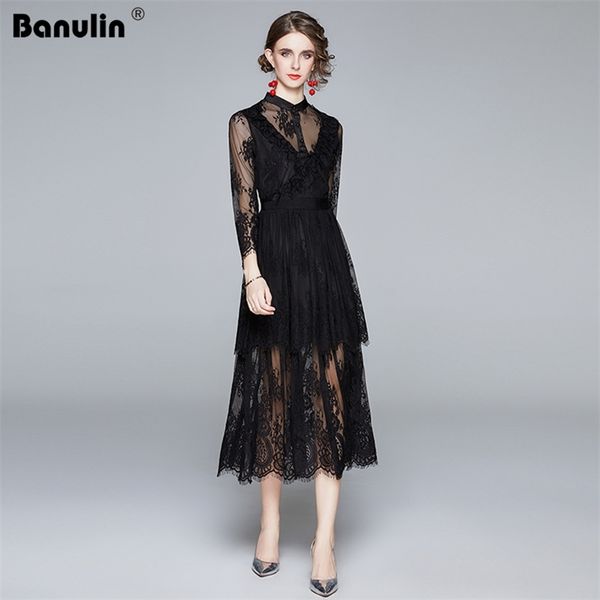 banulin women lace dress autumn runway long sleeve hollow out embroidery robe femme party dresses evening 210603, Black;gray
banulin women lace dress autumn runway long sleeve hollow out embroidery robe femme party dresses evening 210603, Black;gray