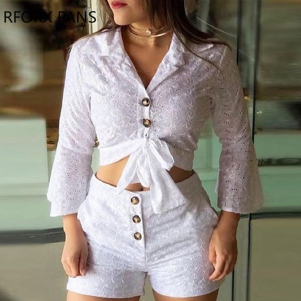 women broderie lace button-down blouse & shorts sets casual women sets, White;black
women broderie lace button-down blouse & shorts sets casual women sets, White;black