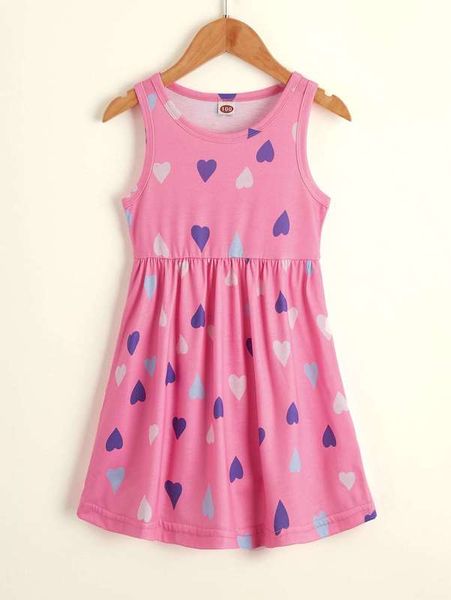 toddler girls heart print a-line dress she, Red;yellow