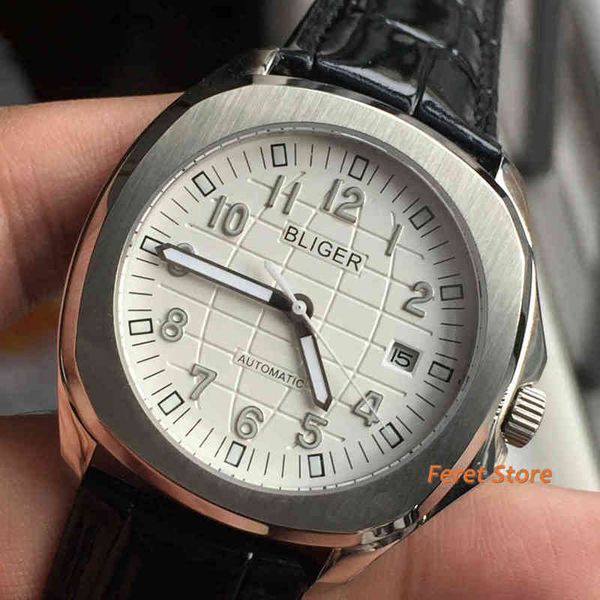 mechanical automatic bliger men 40mm clock luxury white dial square watch case leather tape moving lighting men, Slivery;brown
mechanical automatic bliger men 40mm clock luxury white dial square watch case leather tape moving lighting men, Slivery;brown