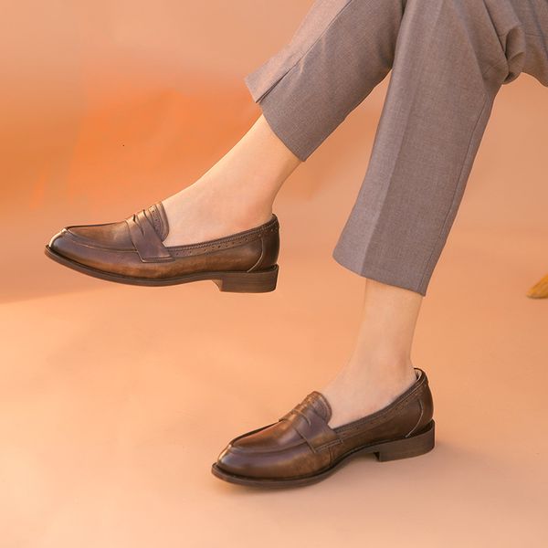 dress shoes genuine leather loafers women penny shoes waxing pointed toe slip on casual flats for ladies handmade 27112, Black
dress shoes genuine leather loafers women penny shoes waxing pointed toe slip on casual flats for ladies handmade 27112, Black