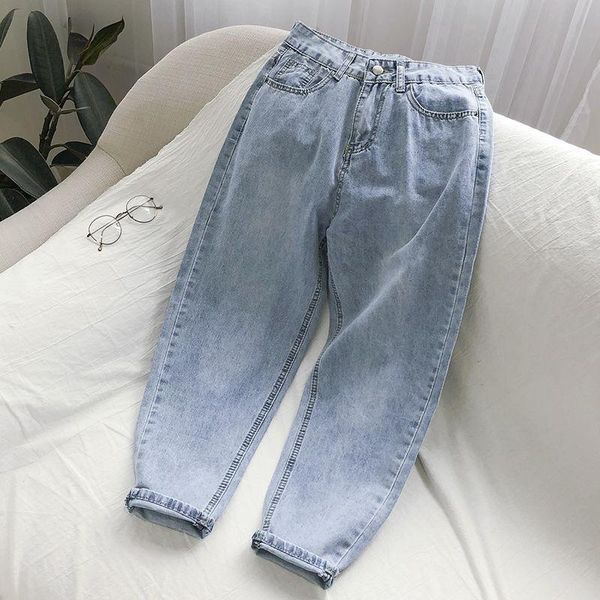 women's jeans retro high-waisted nine-point pants loose and thin korean wide-legged student wild straight ins, Blue
women's jeans retro high-waisted nine-point pants loose and thin korean wide-legged student wild straight ins, Blue