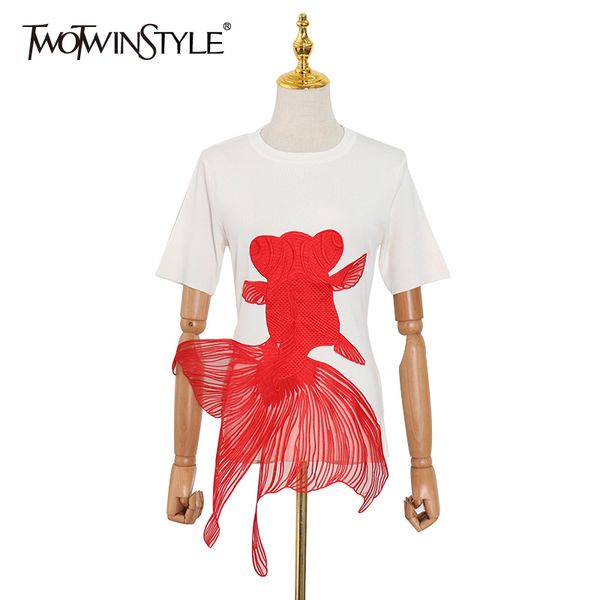 twotwinstyle casual embroidery hit color women's t shirts o neck short sleeve casual female summer fashion clothing 210517, White
twotwinstyle casual embroidery hit color women's t shirts o neck short sleeve casual female summer fashion clothing 210517, White