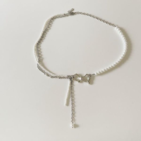 pendant necklaces hip hop style pearl titanium steel bow tassel double layer necklace clavicle chain for women girls wedding jewelry, Silver
pendant necklaces hip hop style pearl titanium steel bow tassel double layer necklace clavicle chain for women girls wedding jewelry, Silver