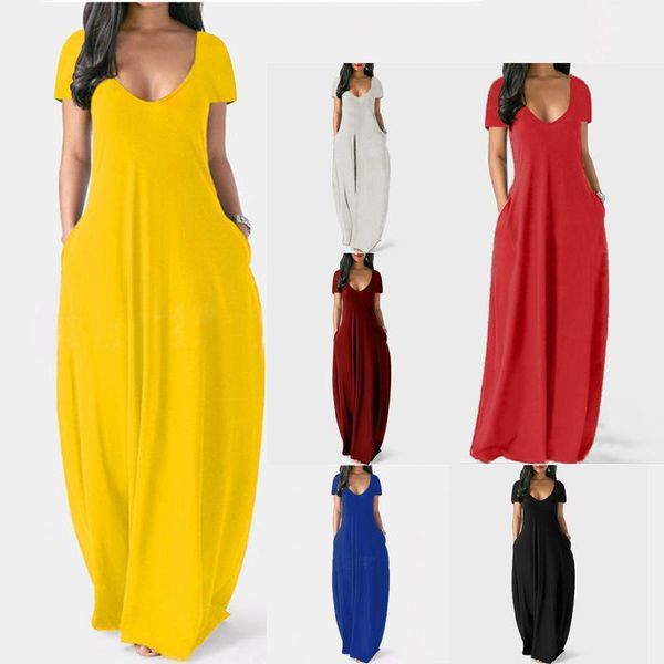 women's wool & blends 2021 summer large solid dress deep v short sleeve long skirt, Black
women's wool & blends 2021 summer large solid dress deep v short sleeve long skirt, Black