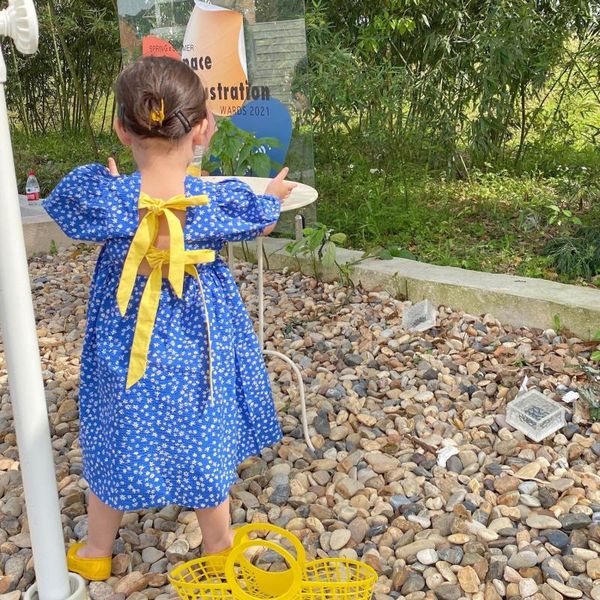 girl's dresses 2021 summer nww arrival girls fashion floral dress kids korean design back bow children clothes, Red;yellow