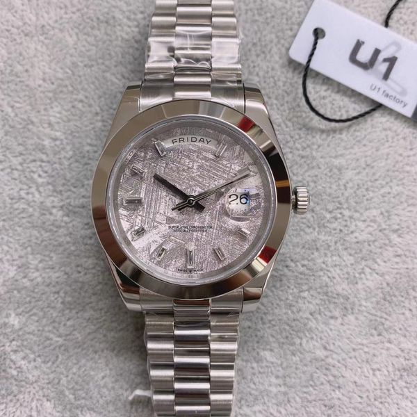 u1 factorty diamond rock dial silver date day crown watch 41mm sapphire original buckle blu-ray magnifier men's wristwatch, Slivery;brown
u1 factorty diamond rock dial silver date day crown watch 41mm sapphire original buckle blu-ray magnifier men's wristwatch, Slivery;brown