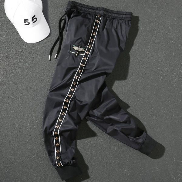 men's pants ice silk casual summer thin black elastic waistband lace-up ankle banded dragonfly embroidered versatile
men's pants ice silk casual summer thin black elastic waistband lace-up ankle banded dragonfly embroidered versatile
