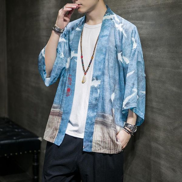 men summer cardigan hanfu clothing ultra thin coat casual kimono robe gown printed flower streetwear chinese style jacket 5xl ethnic, Red
men summer cardigan hanfu clothing ultra thin coat casual kimono robe gown printed flower streetwear chinese style jacket 5xl ethnic, Red