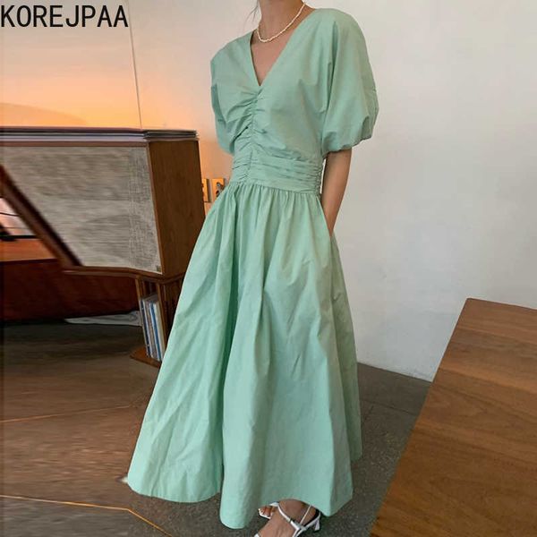 korejpaa women dress summer ladies french v-neck pleated look thinner waist double pocket puff sleeve large swing vestidos 210526, Black;gray
korejpaa women dress summer ladies french v-neck pleated look thinner waist double pocket puff sleeve large swing vestidos 210526, Black;gray