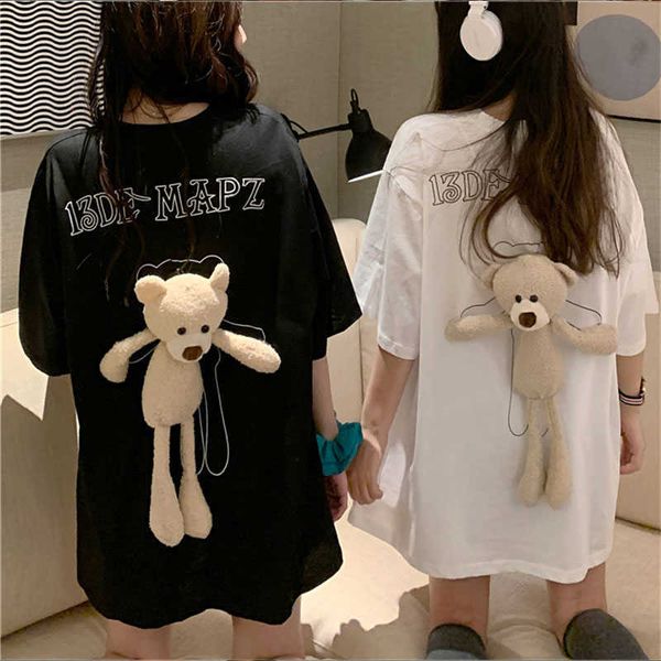 women's fashion casual shirt student t-shirt cute with bear long leisure cute shirt y0621, White
women's fashion casual shirt student t-shirt cute with bear long leisure cute shirt y0621, White