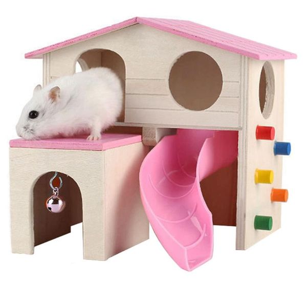 wooden hamster house small animal hideout deluxe with slide climbing ladder 2 layers chewing toys bells climb sport cage supplies 
wooden hamster house small animal hideout deluxe with slide climbing ladder 2 layers chewing toys bells climb sport cage supplies