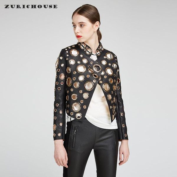 women's leather & faux zurichouse streetwear jacket women personality rivet metal circle hollow out design real cowhide short moto bike, Black
women's leather & faux zurichouse streetwear jacket women personality rivet metal circle hollow out design real cowhide short moto bike, Black