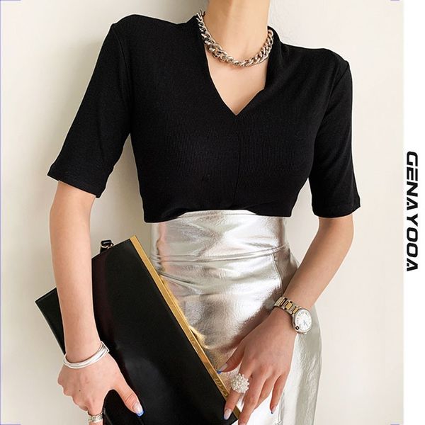 genayooa knitted women's t-shirt short sleeve v-neck slim t shirt women clothes summer korean style vintage tee 210417, White
genayooa knitted women's t-shirt short sleeve v-neck slim t shirt women clothes summer korean style vintage tee 210417, White