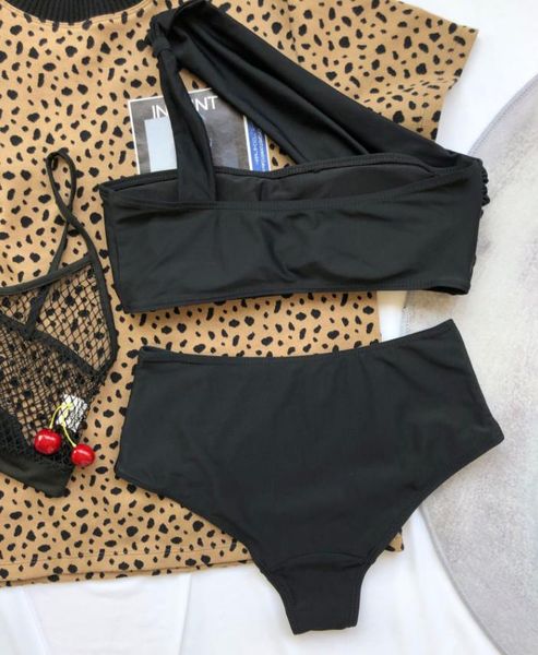women's swimwear two piece bikini ladies beach solid color quick drying one shoulder swimsuit high waist, White;black
women's swimwear two piece bikini ladies beach solid color quick drying one shoulder swimsuit high waist, White;black