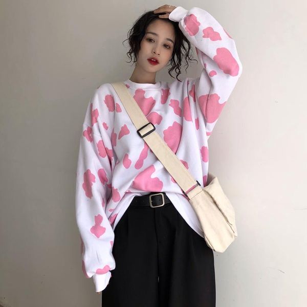 women's hoodies & sweatshirts 2021 autumn harajuku style cute pink cow spots loose round neck pullover long sleeve sweatshirt, Black
women's hoodies & sweatshirts 2021 autumn harajuku style cute pink cow spots loose round neck pullover long sleeve sweatshirt, Black