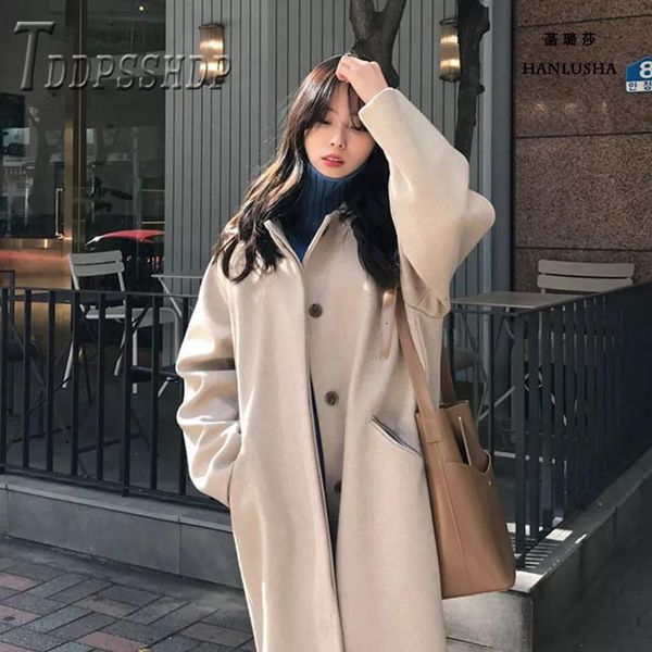 women's wool & blends fashion women streetwear coat single breasted coats elegant overcoat pockets long top, Black
women's wool & blends fashion women streetwear coat single breasted coats elegant overcoat pockets long top, Black