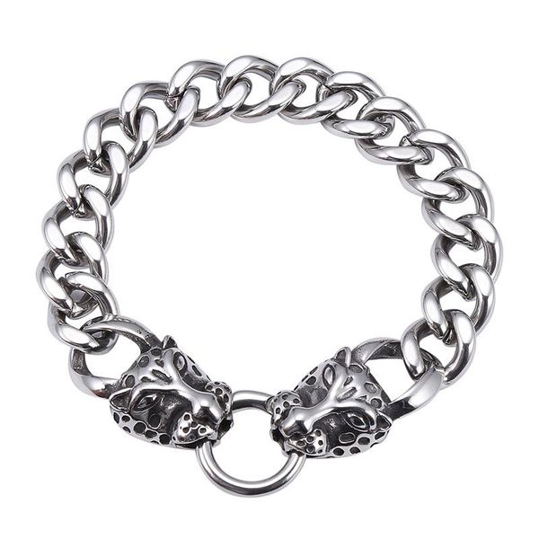 link, chain 12mm stainless steel curb cuban link leopard head bracelets for men punk rock jewelry domineering bangles gift gs0009, Black
link, chain 12mm stainless steel curb cuban link leopard head bracelets for men punk rock jewelry domineering bangles gift gs0009, Black