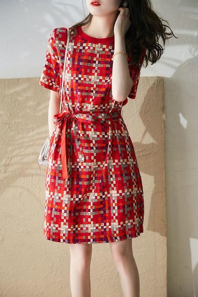 party dresses tsxt the summer round collar short sleeve casual slim versatile strap waist fashion printed shift dress, White;black
party dresses tsxt the summer round collar short sleeve casual slim versatile strap waist fashion printed shift dress, White;black