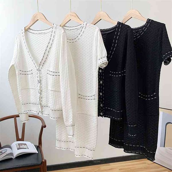 2 piece set women autumn long sleeve single breasted knitted cardigan + sweater dress suits casual two 210514, White
2 piece set women autumn long sleeve single breasted knitted cardigan + sweater dress suits casual two 210514, White