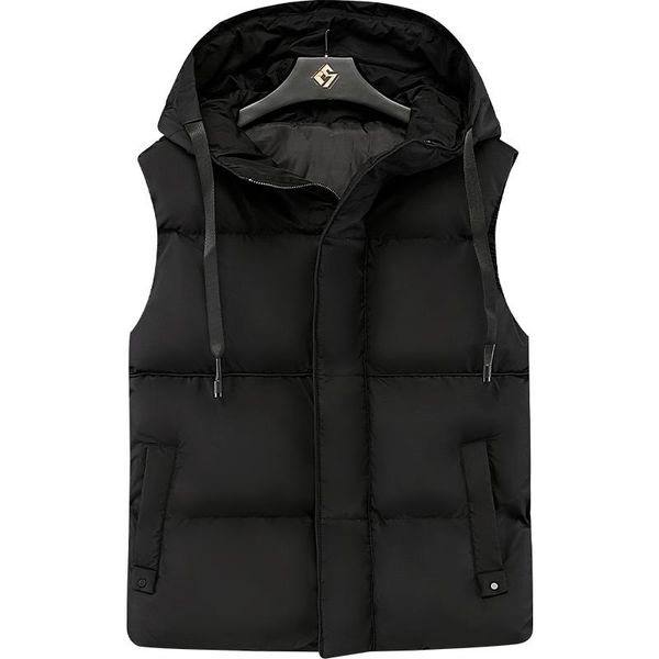 men's vests men vest winter autumn warm hooded down cotton waistcoat slim coat jacket male casual sleeveless 2021 gilet, Black;white